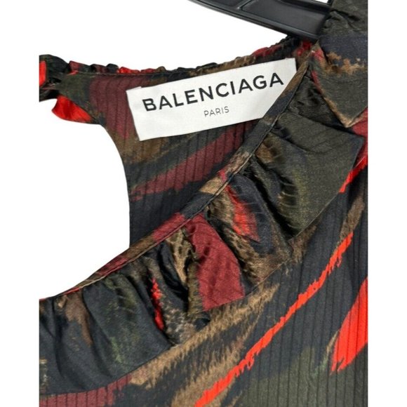 BALENCIAGA PARIS Midi Dress‎ Dark Green Multicolor Size 38 US 6 - Picture 5 of 10